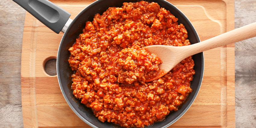 Mezcla de boloñesa vegana con la pasta